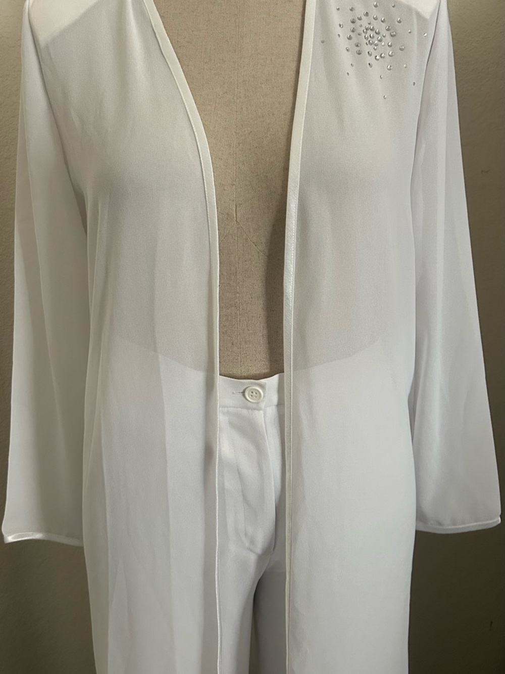 Long Sheer Duster with Rhinestone And Pants - Picture 3 of 15